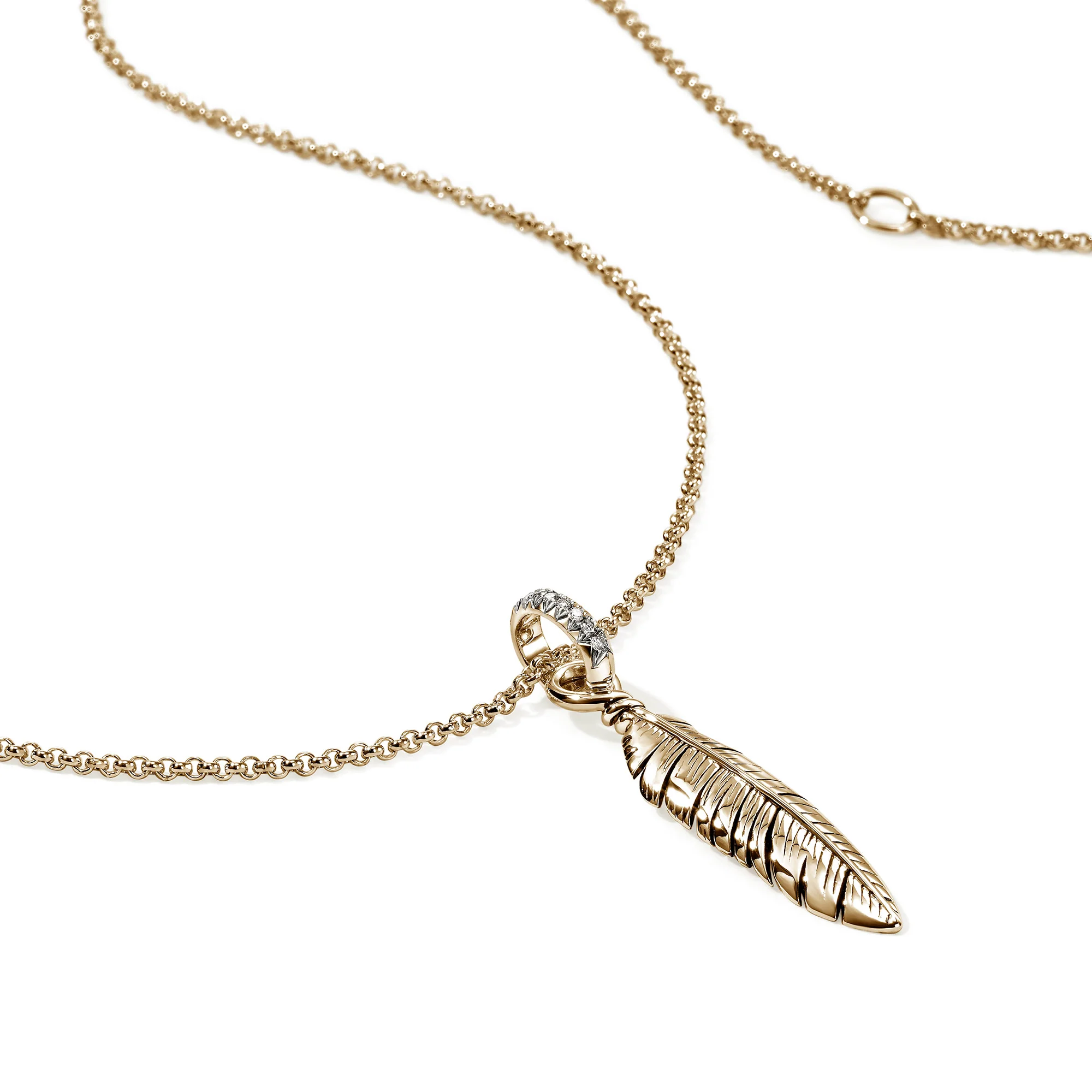 Feather Talisman Necklace, Gold, Diamonds|NGGX9012092DI - Image 2