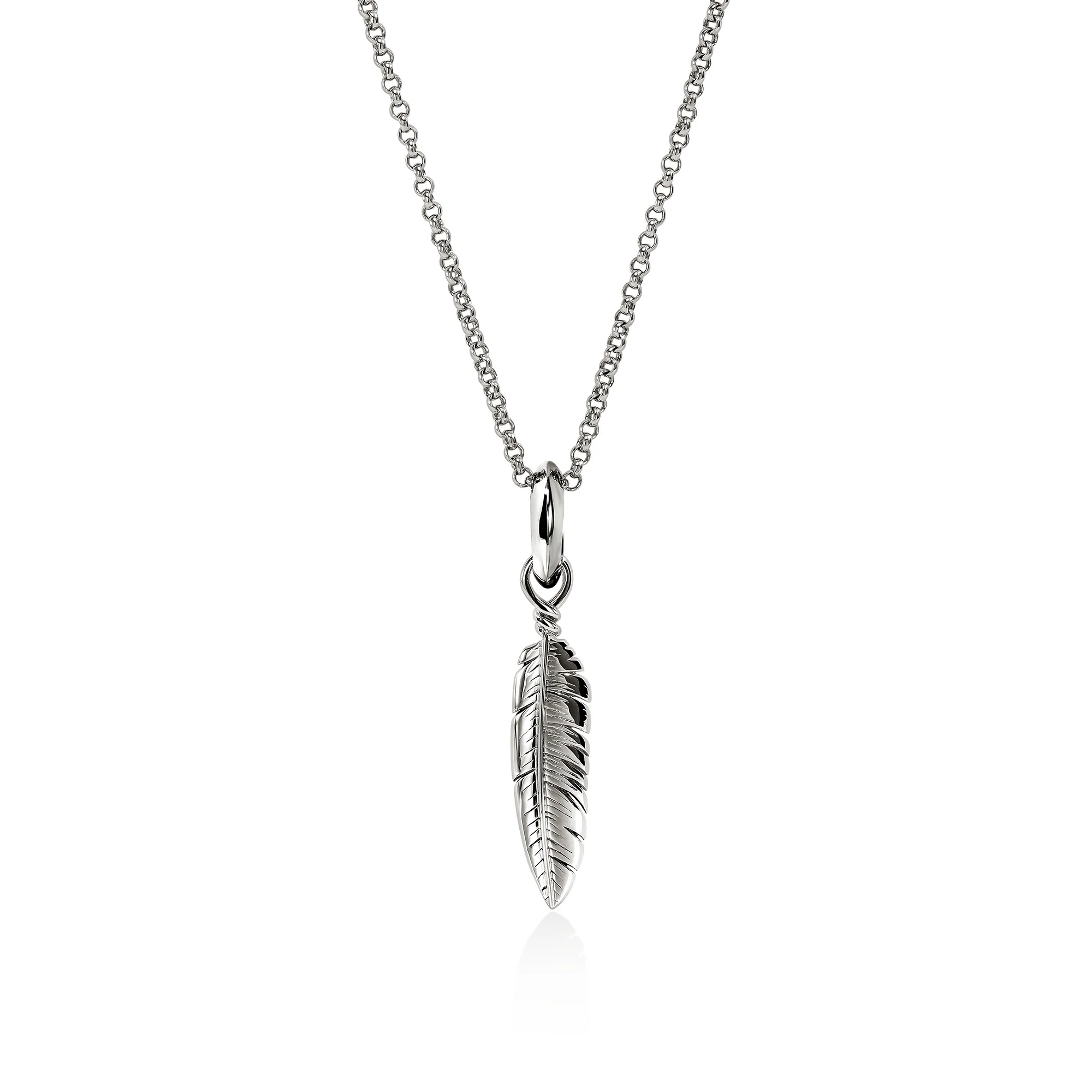 Feather Talisman Necklace, Sterling Silver, Diamonds|NBP9012092DI - Image 3