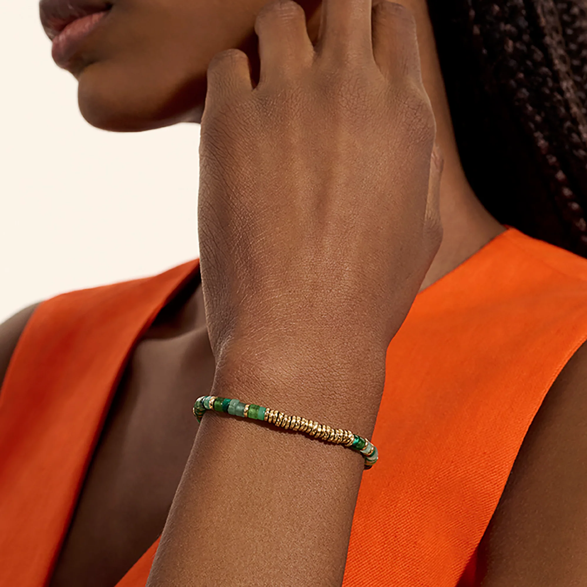 Heishi Bracelet, Hardstones, Emeralds, Gold|BUGGS900984MHQZATR - Image 6