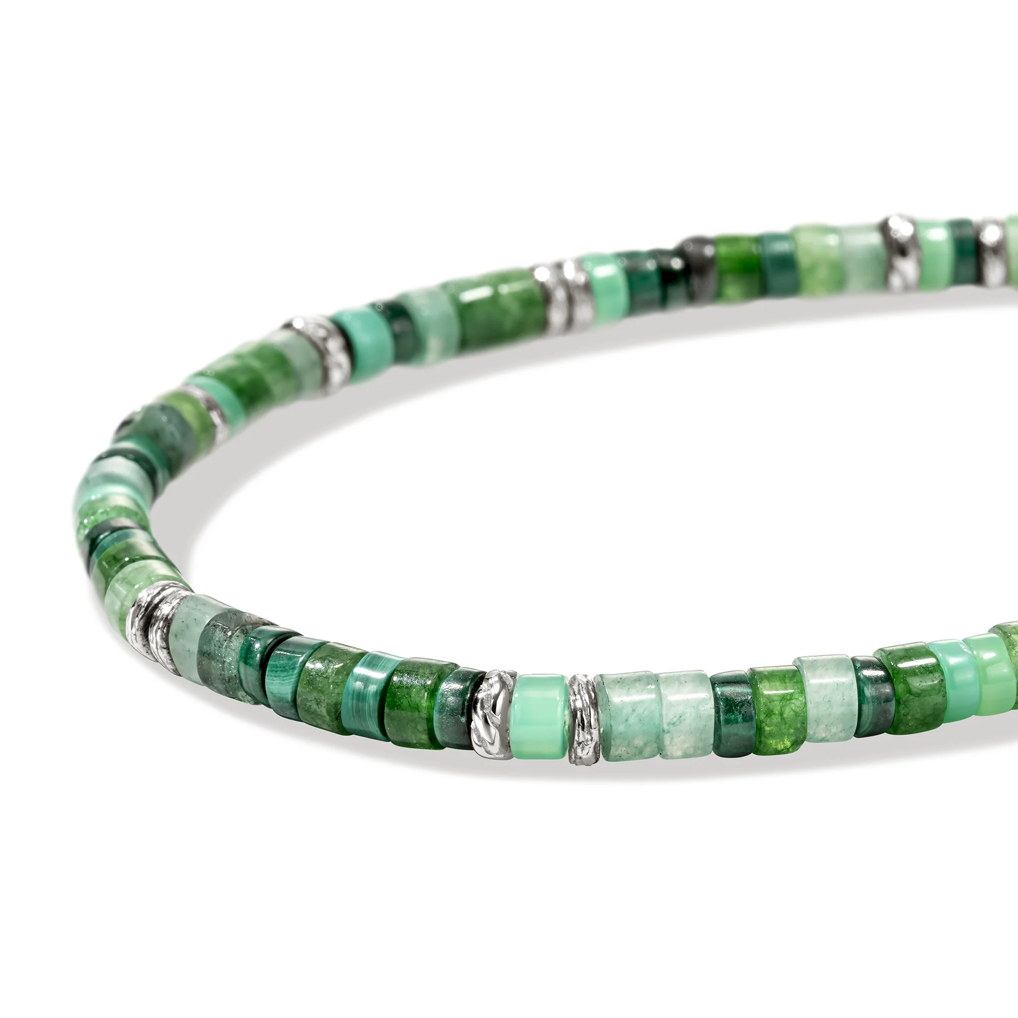 Heishi Bracelet, Hardstones, Emeralds, Sterling Silver|BUS900698MHQZATR - Image 2