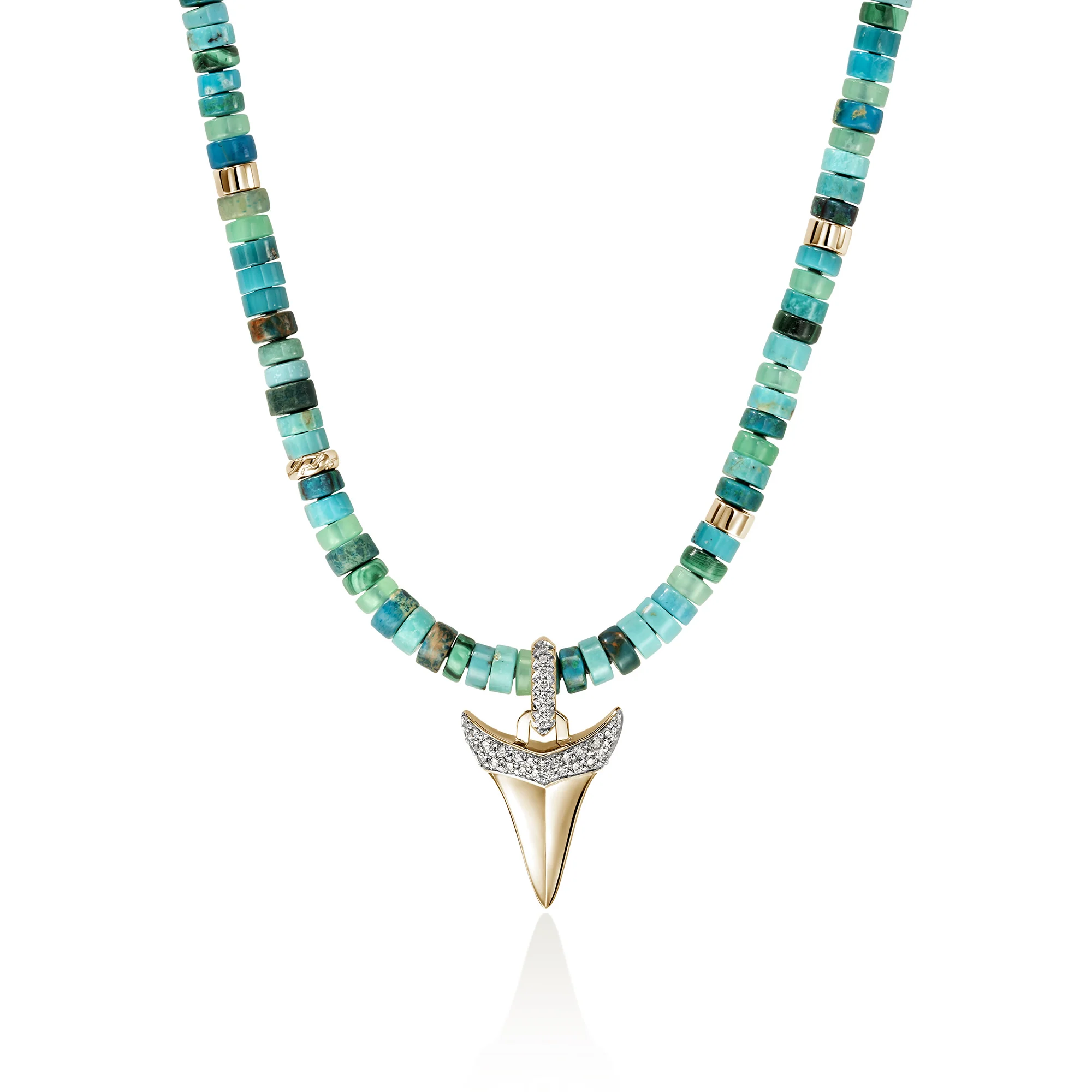Sharktooth Heishi Necklace, Gold, Hardstones, Diamonds|NMGGX988642TQCRSDI