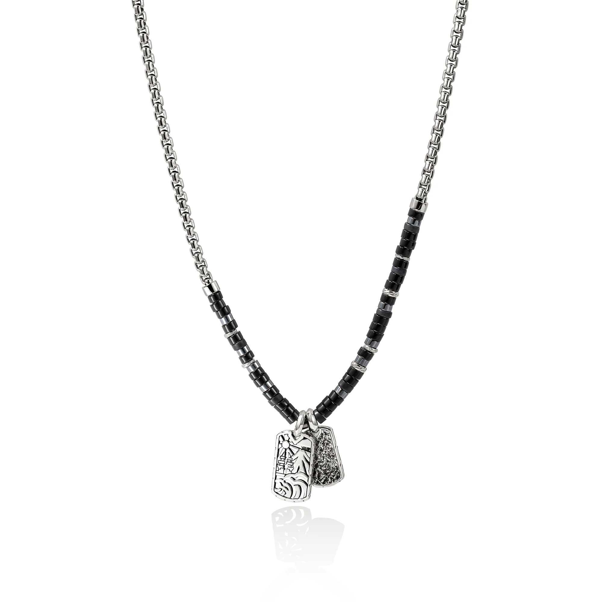 Heishi Tag Necklace, Sterling Silver, Hardstones|NMS989611BONHE