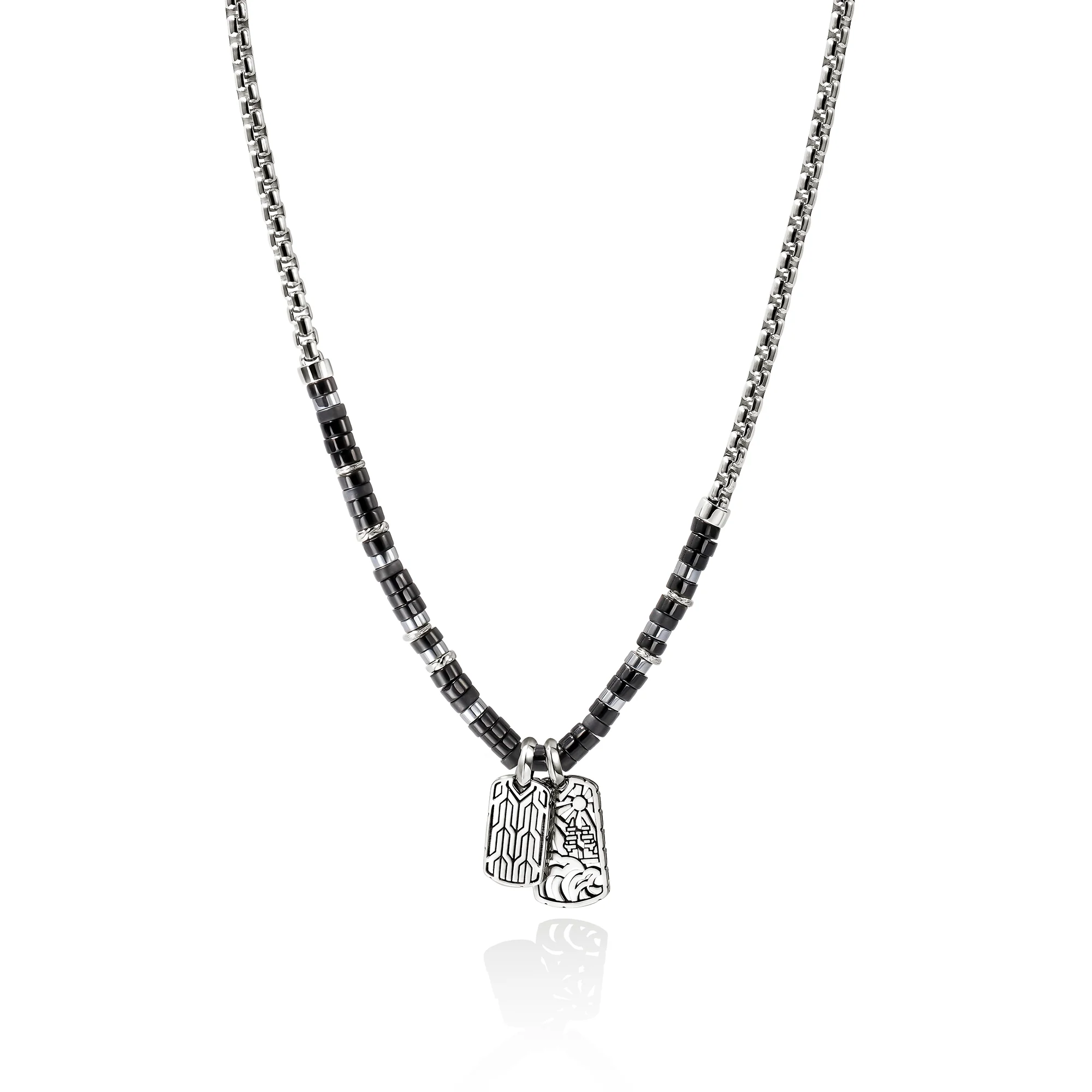 Heishi Tag Necklace, Sterling Silver, Hardstones|NMS989611BONHE - Image 3