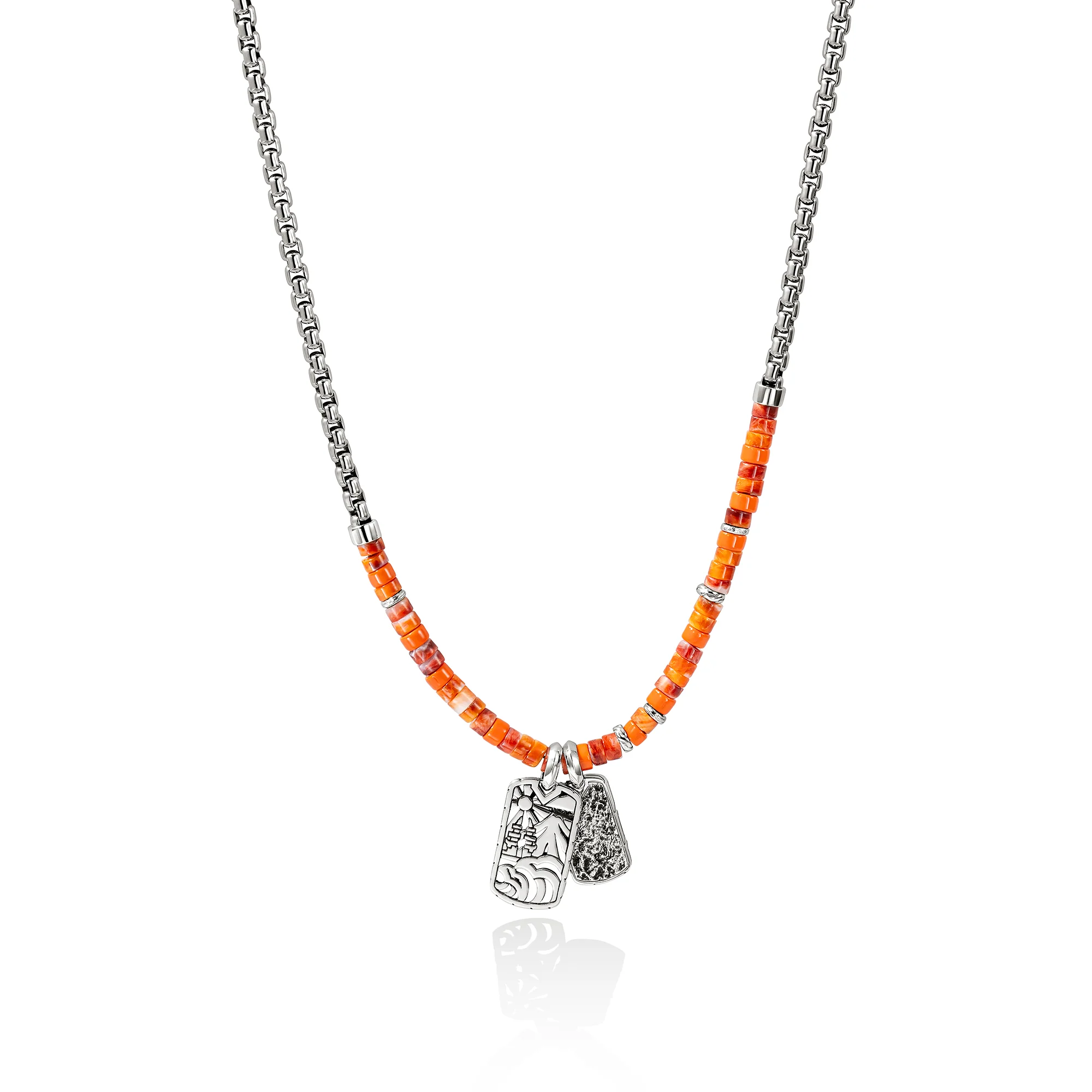 Heishi Tag Necklace, Sterling Silver, Spiny Oyster Shells|NMS989611OROYS