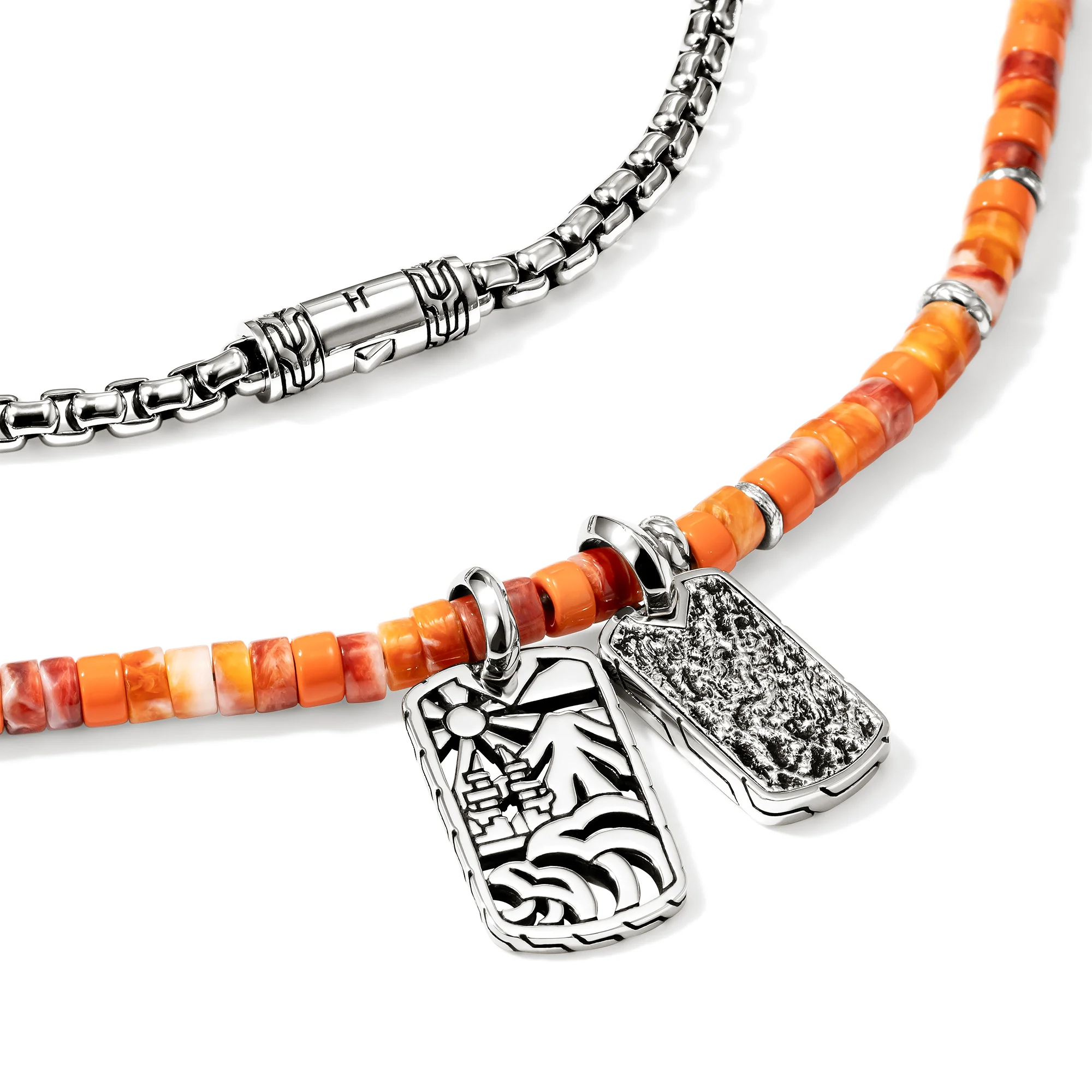 Heishi Tag Necklace, Sterling Silver, Spiny Oyster Shells|NMS989611OROYS - Image 2