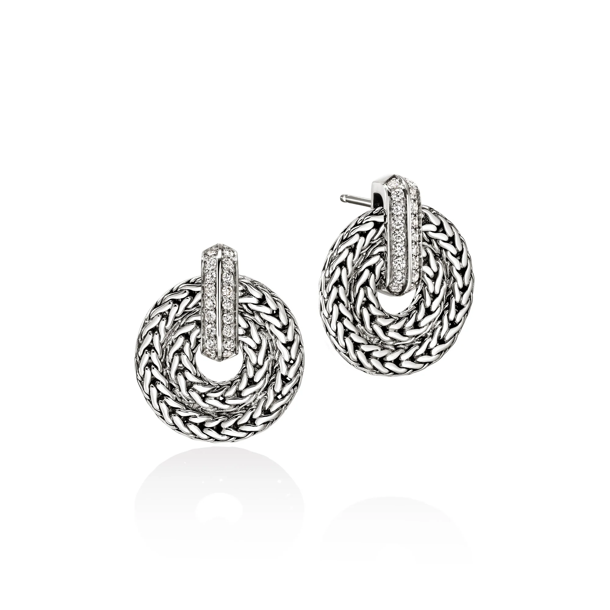 Icon Link Earrings, Sterling Silver, Diamonds, 22MM|EBP989912DI