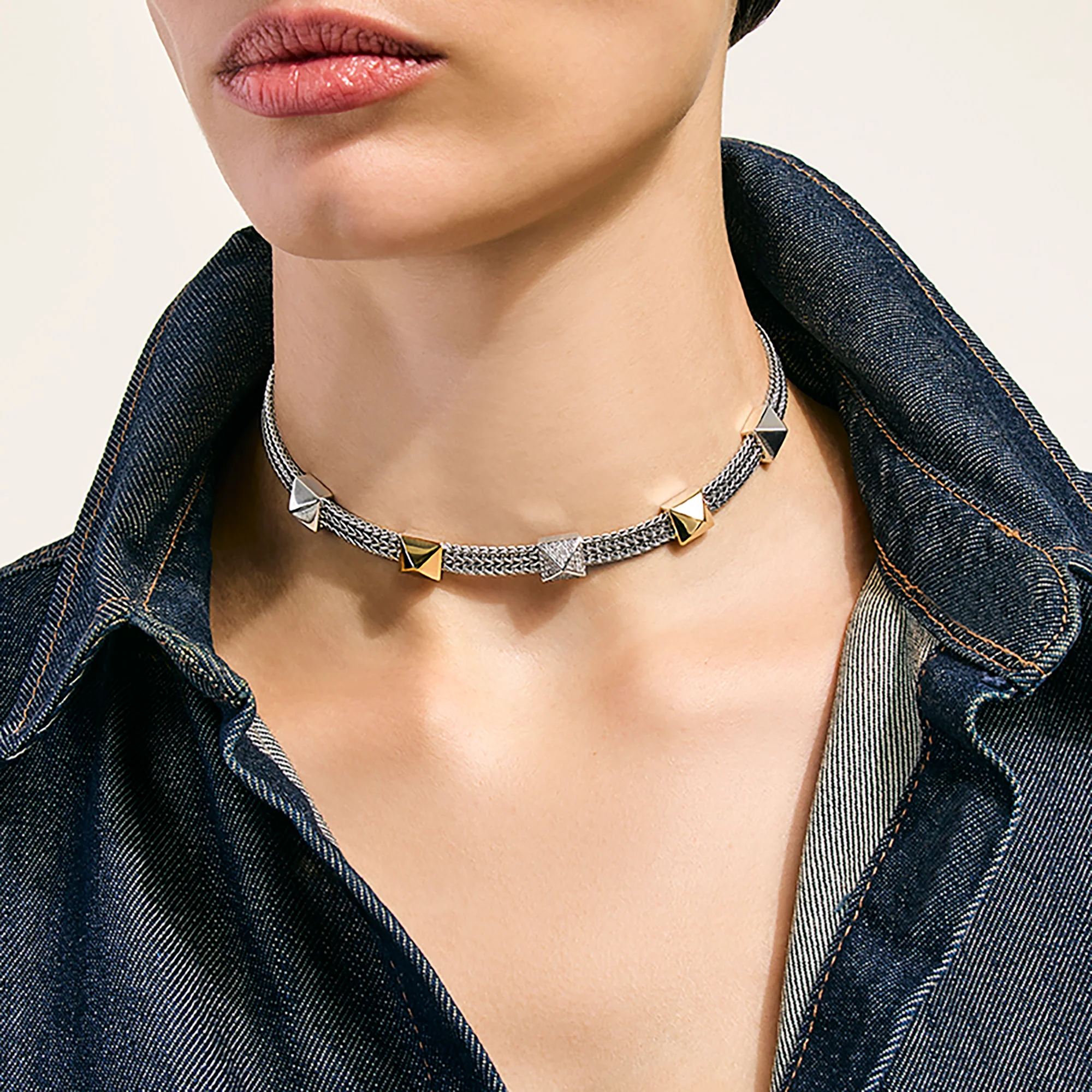 Icon Stud Choker, Gold, Sterling Silver, Diamonds, 6MM|NZZP972172DI - Image 4