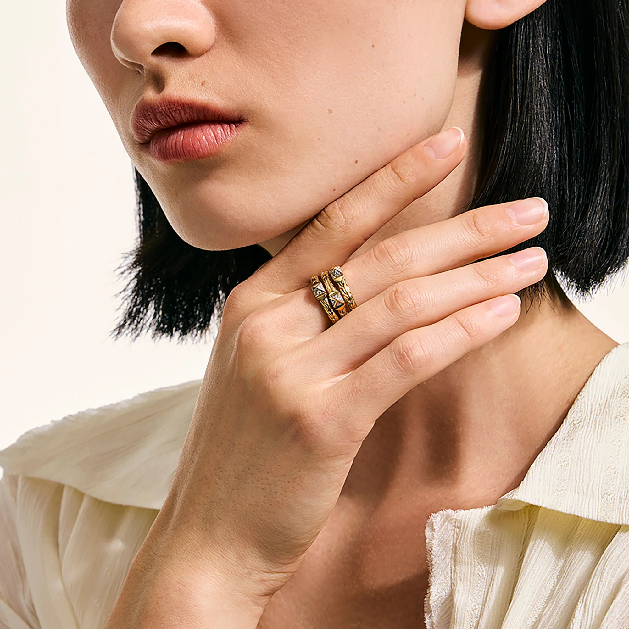 Icon Stud Triple Row Ring, Gold, Diamonds|RGGX972012DI - Image 5