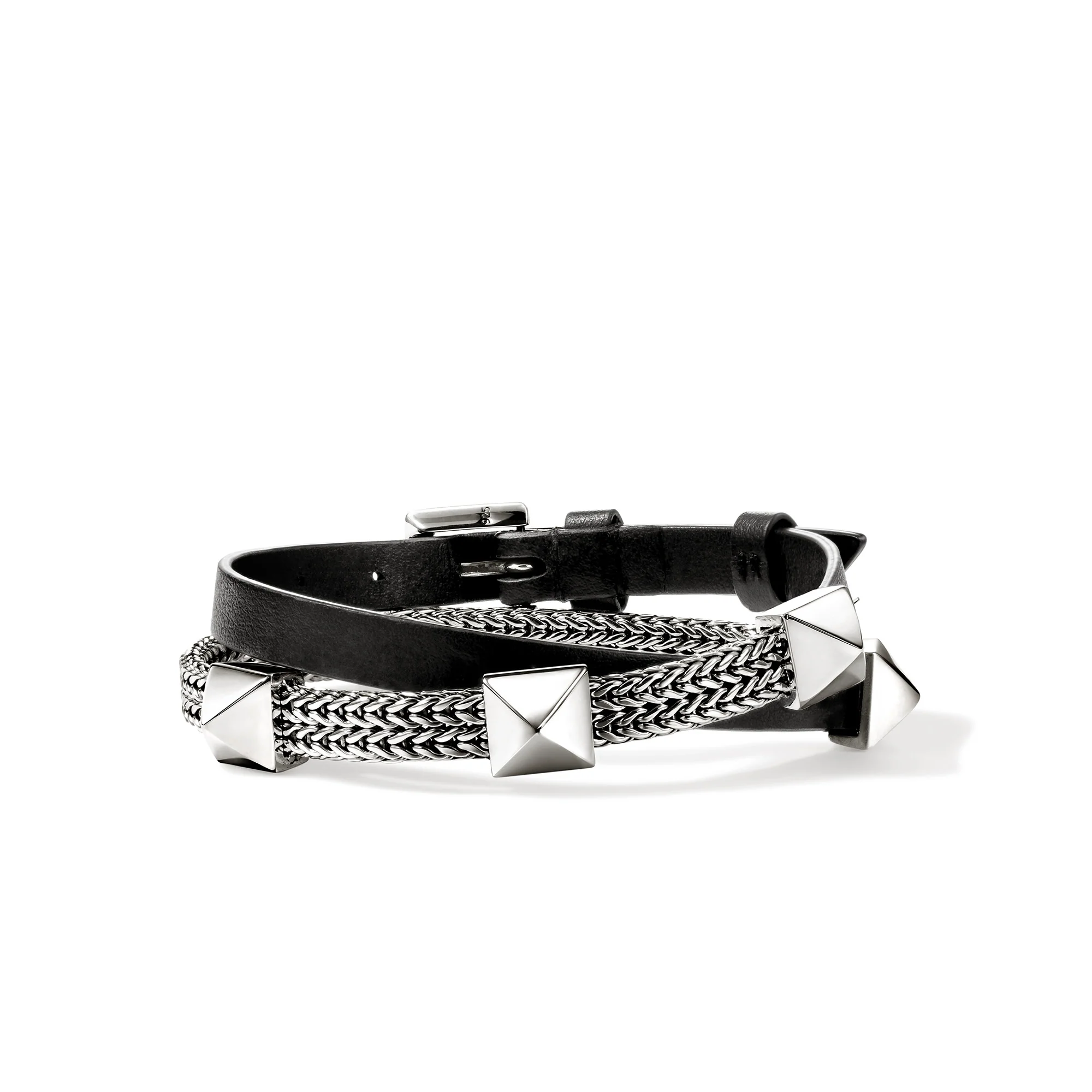 Icon Stud Wrap Bracelet, Sterling Silver, Leather, 6MM|BU97211BL