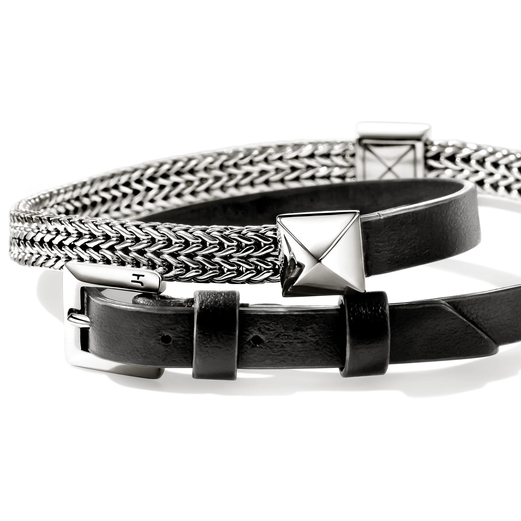 Icon Stud Wrap Bracelet, Sterling Silver, Leather, 6MM|BU97211BL - Image 2