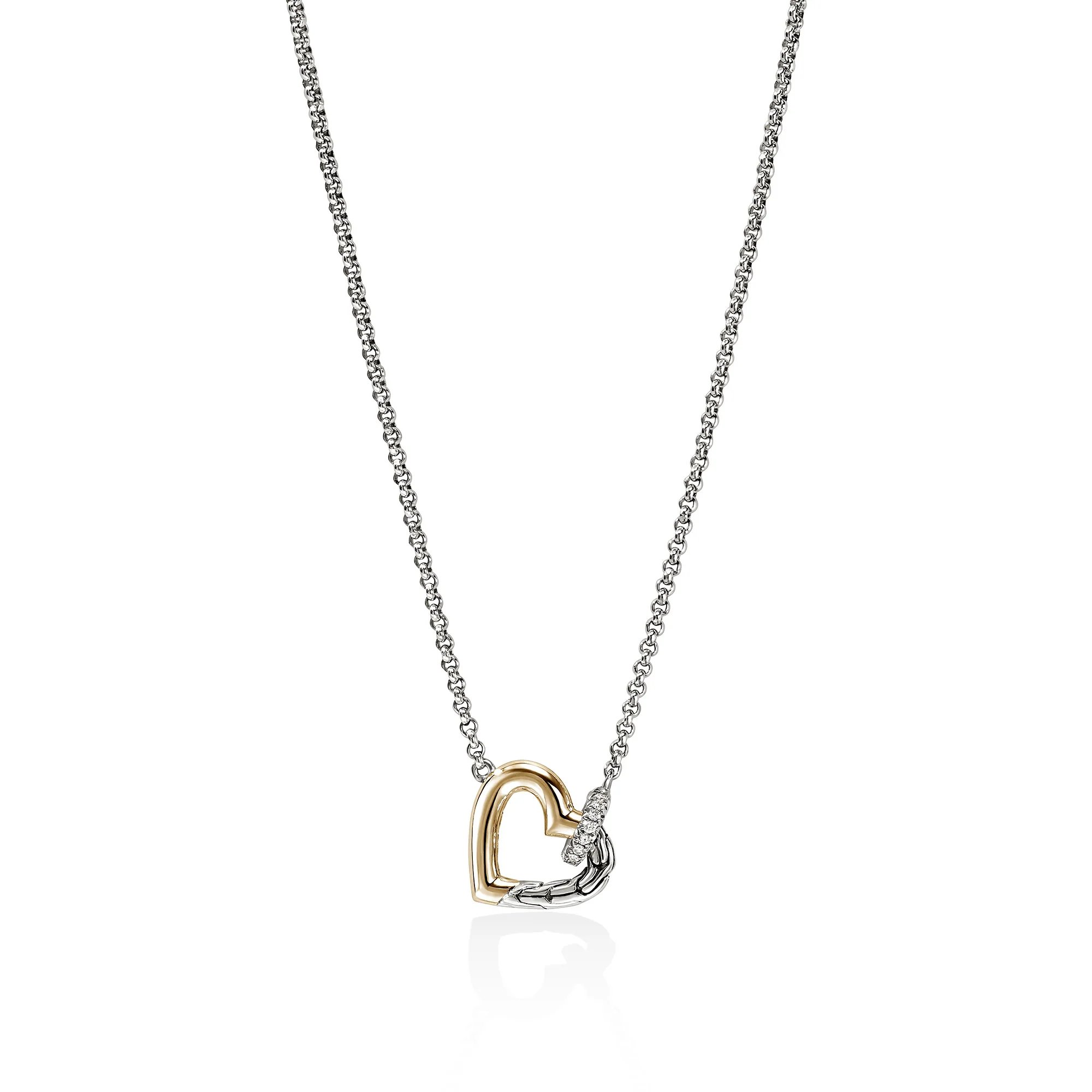 JH Essential Heart Link Necklace, Sterling Silver, Gold, Diamonds, 1.5MM|NZZP989722DI