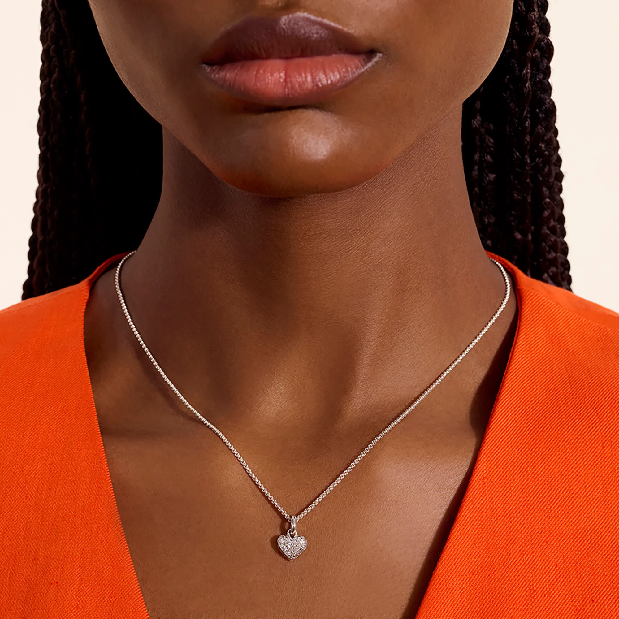 JH Essential Heart Pendant Necklace, Sterling Silver, Diamonds, 1.5MM|NBP989732DI - Image 4
