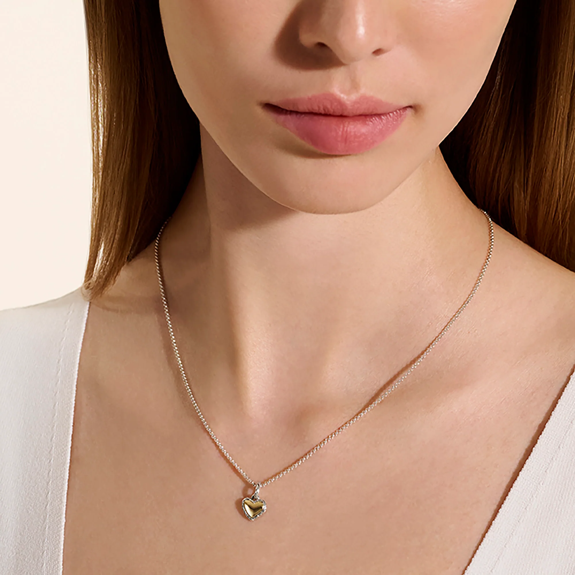 JH Essential Heart Pendant Necklace, Sterling Silver, Gold, 1.5MM|NZZ98974 - Image 4