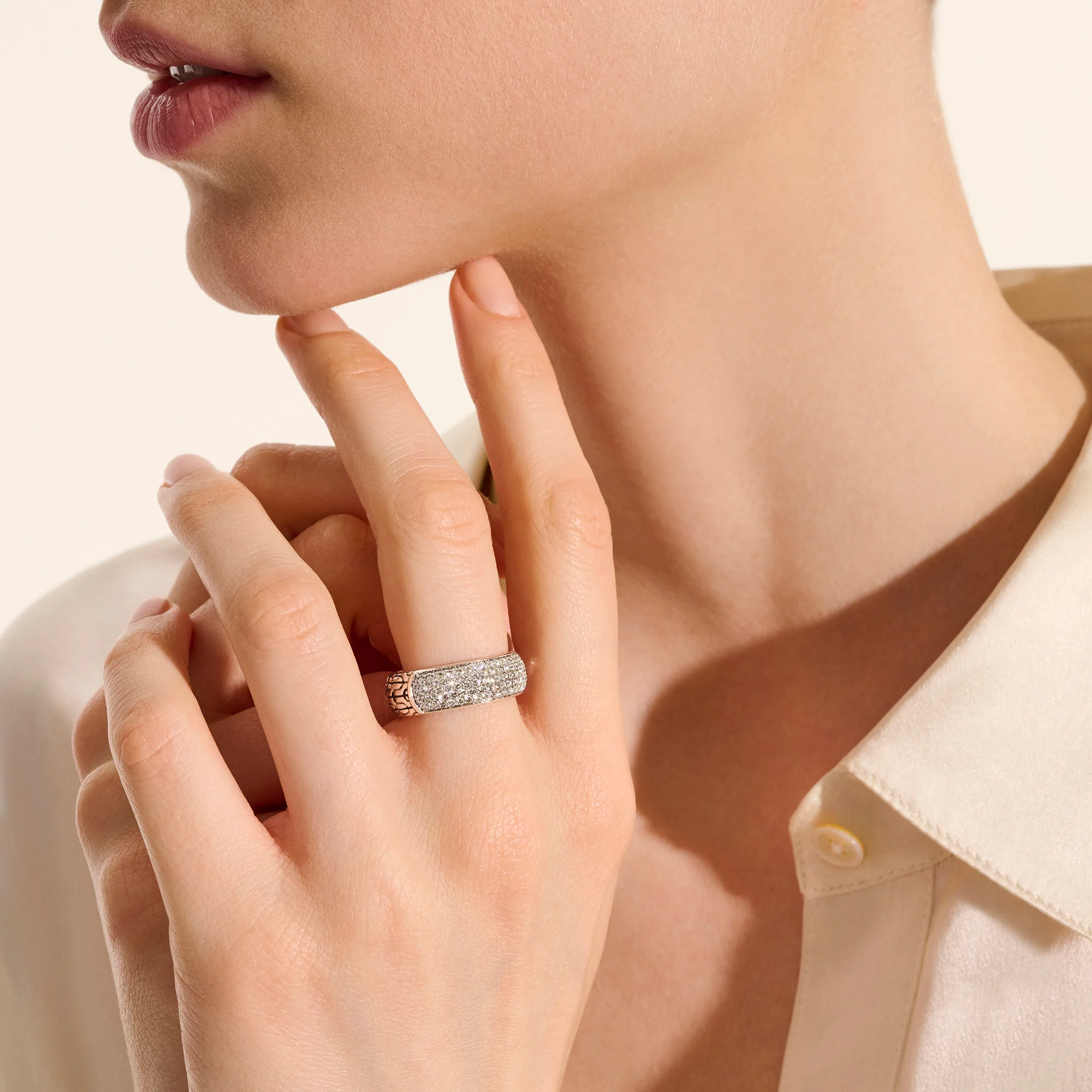 JH Essential Pavé Band Ring, Sterling Silver, Diamonds, 7MM|RBP987062DI - Image 6