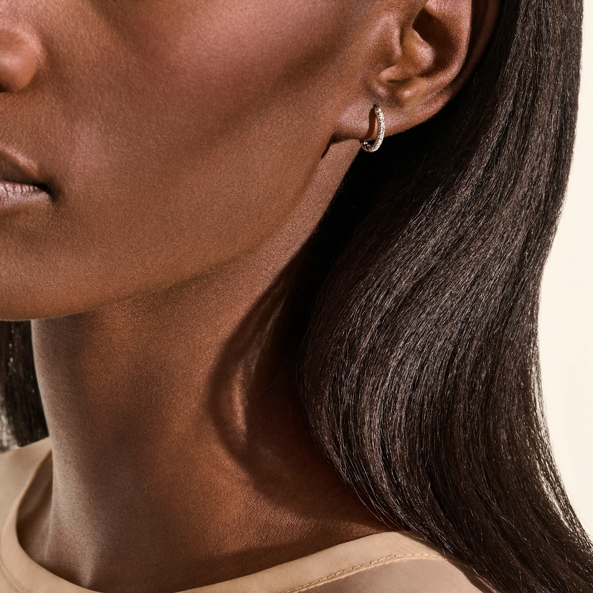 JH Essential Pavé Hoop Earring, Sterling Silver, Diamonds, 13MM|EBP987012DI - Image 5