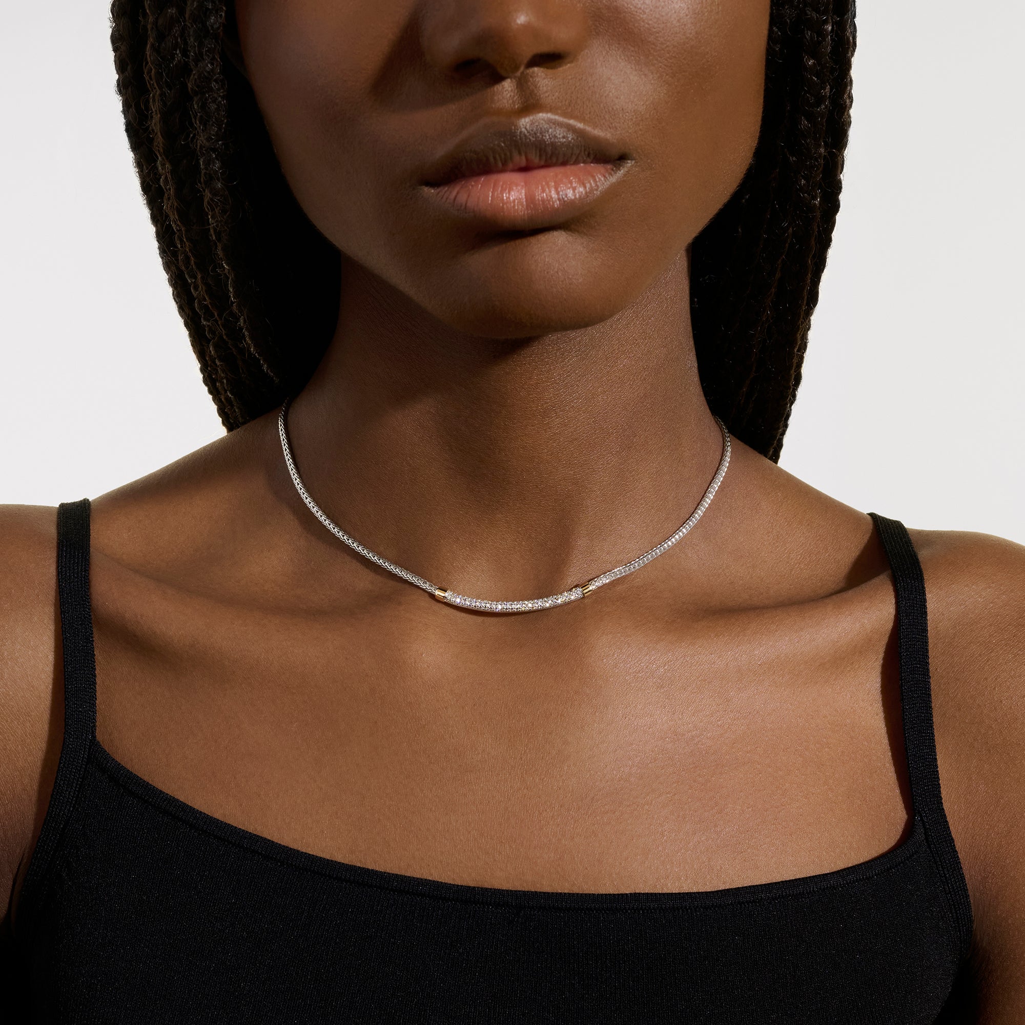 JH Essential Pave Necklace, Gold, Sterling Silver, Diamonds, 2.5MM|NZZP988652DI - Image 4