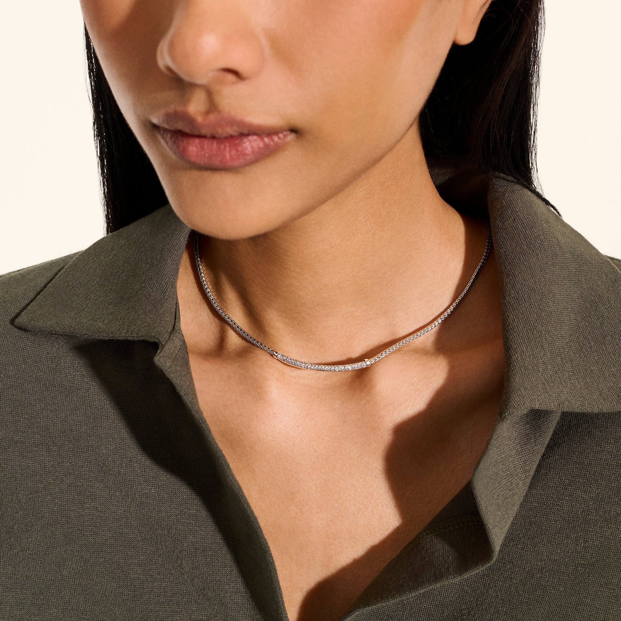 JH Essential Pavé Necklace, Sterling Silver, Diamonds, 2.5MM|NBP986982DI - Image 5