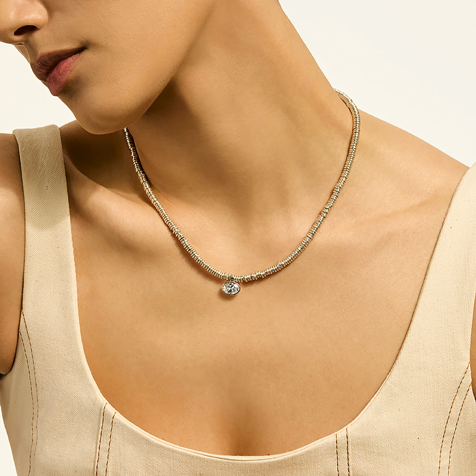 JH Lovestruck⢠Heishi Pendant Necklace, Sterling Silver, Diamond, 2.0TCW|NBP43044LGD - Image 4