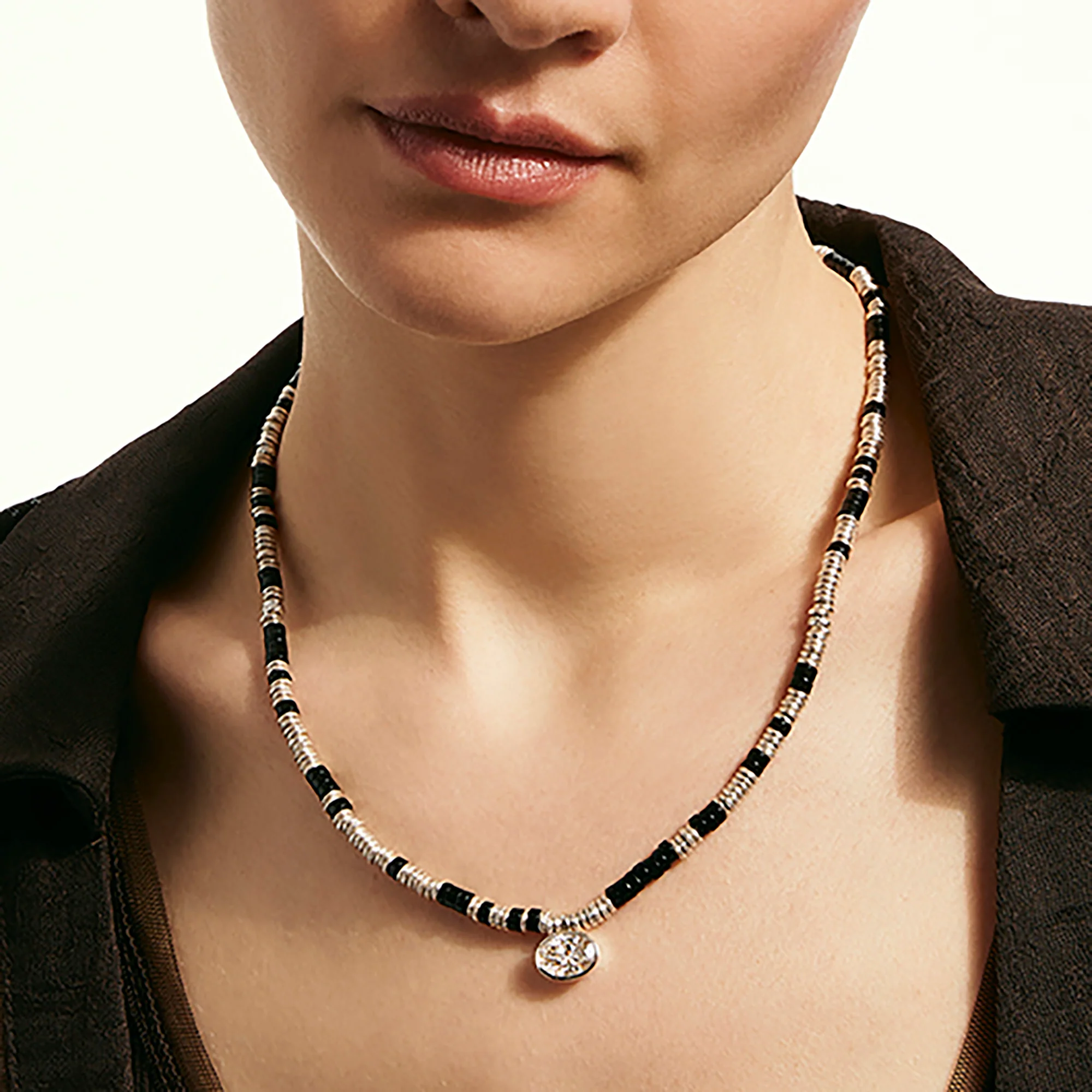 JH Lovestruck™ Heishi Pendant Necklace, Sterling Silver, Hardstones, Diamond, 3.0TCW|NBP4303831BONLGD - Image 4
