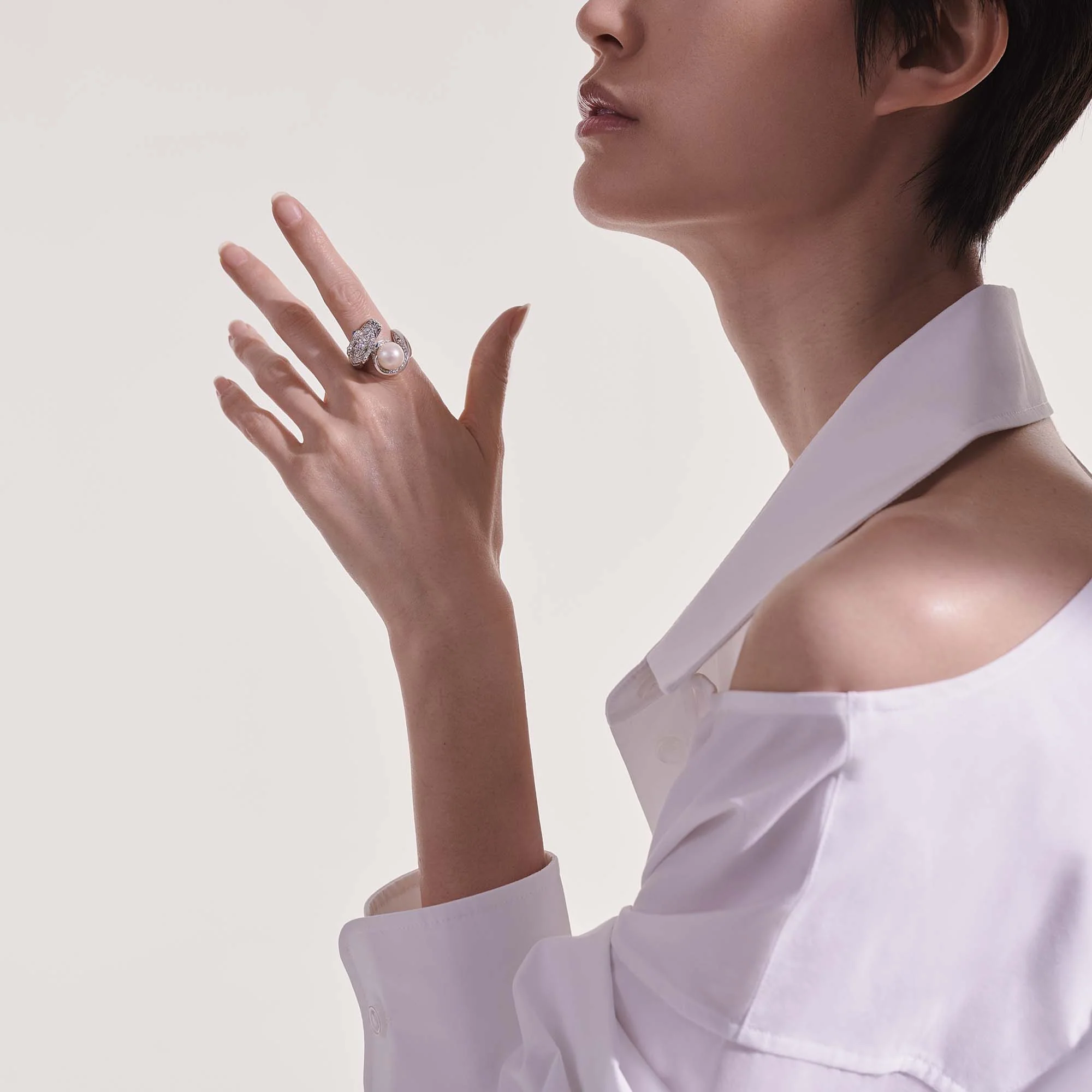Naga Ring, Sterling Silver, Diamonds, Pearl|RBP603132BSPDI - Image 6