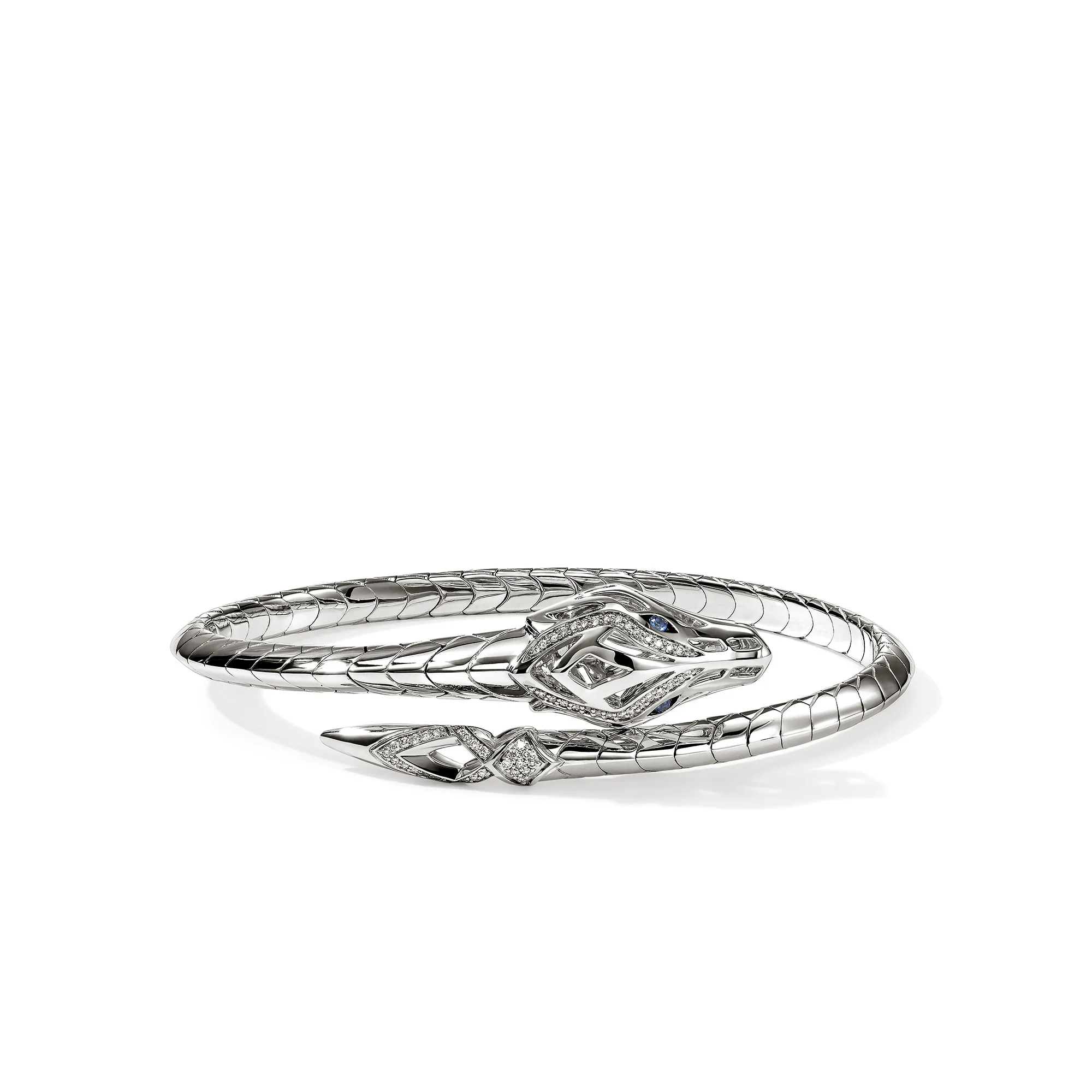 Naga Flex Cuff, Sterling Silver, Diamonds, Blue Sapphires|CBP603682BSPDI