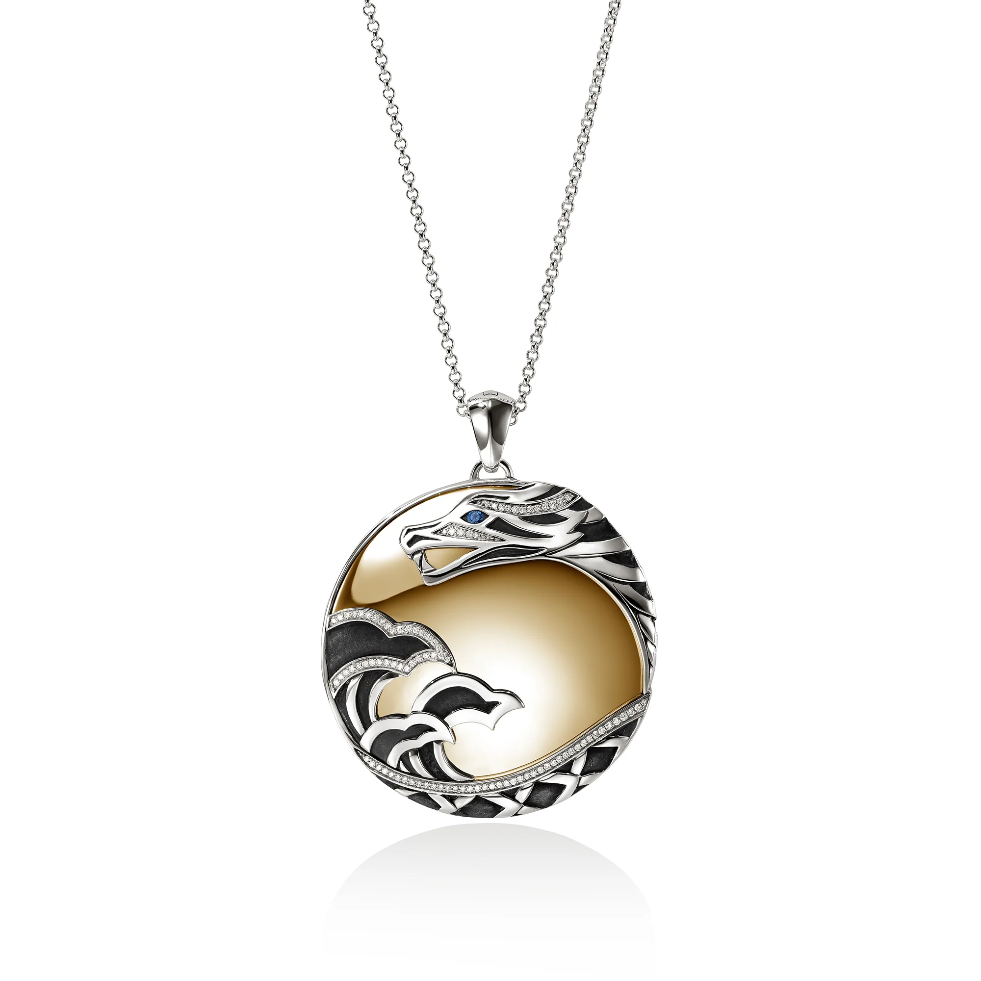 Naga Pendant Necklace, Gold, Sterling Silver, Diamonds, 50MM|NZZP604052BSPDI
