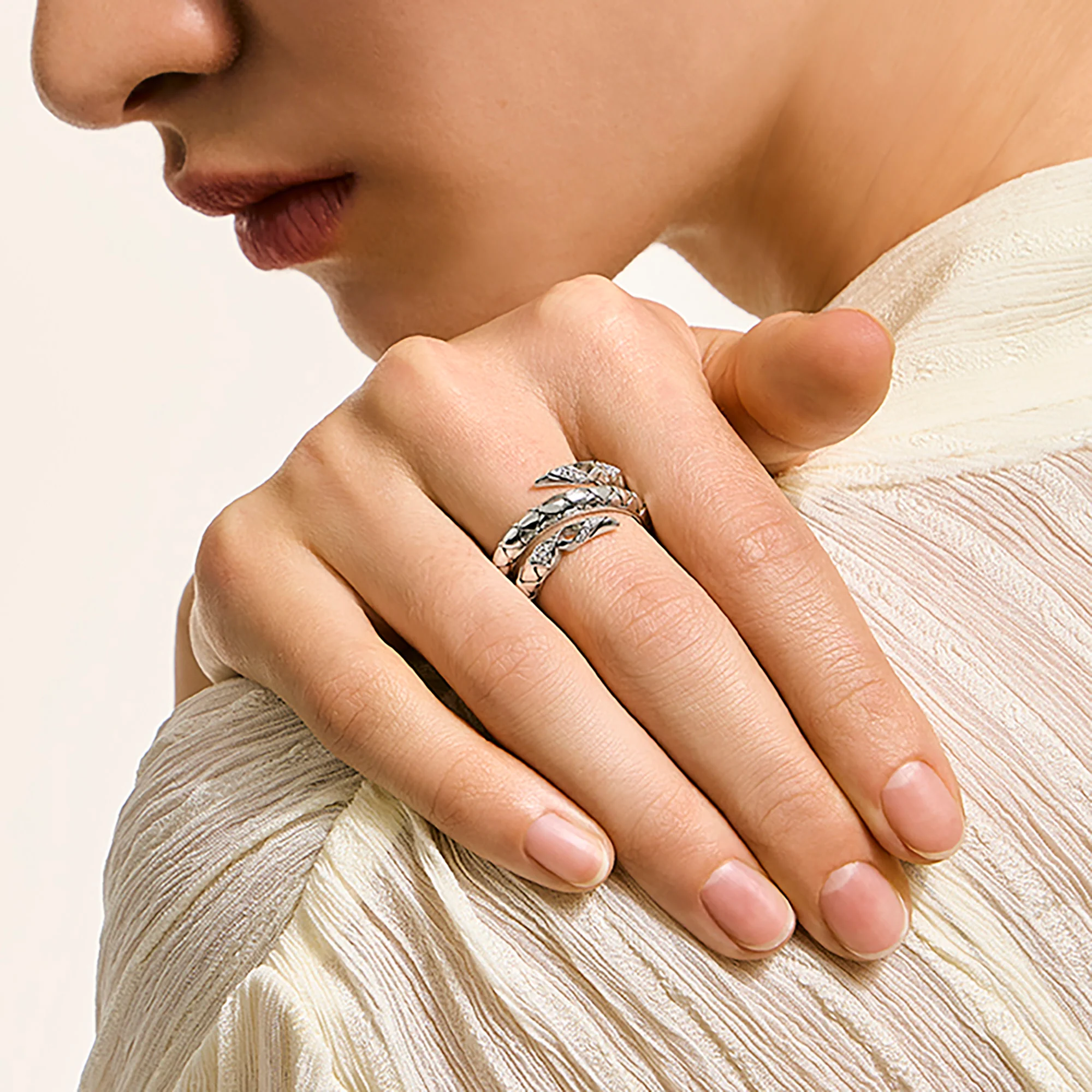 Naga Ring, Sterling Silver, Diamonds, Wide|RBP604032DI - Image 5