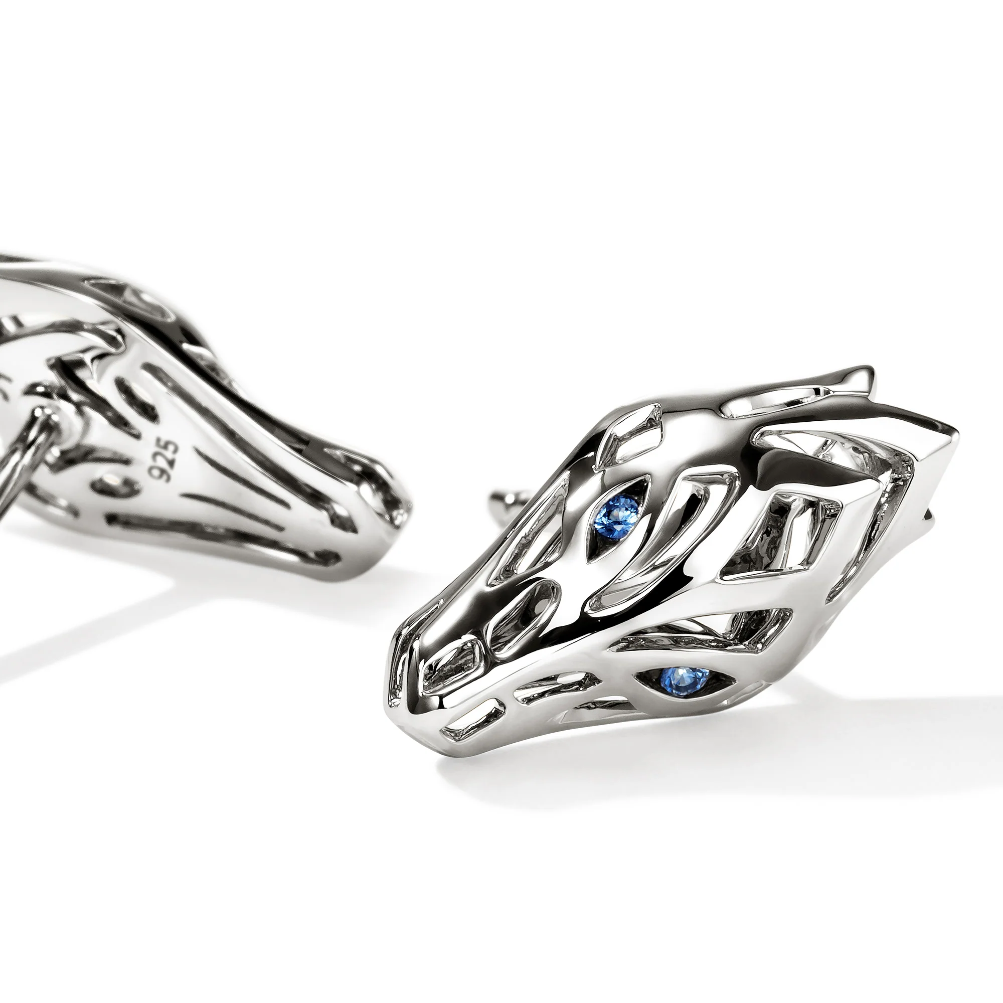 Naga Stud Earrings, Sterling Silver, Blue Sapphires|EBS603721BSP - Image 2