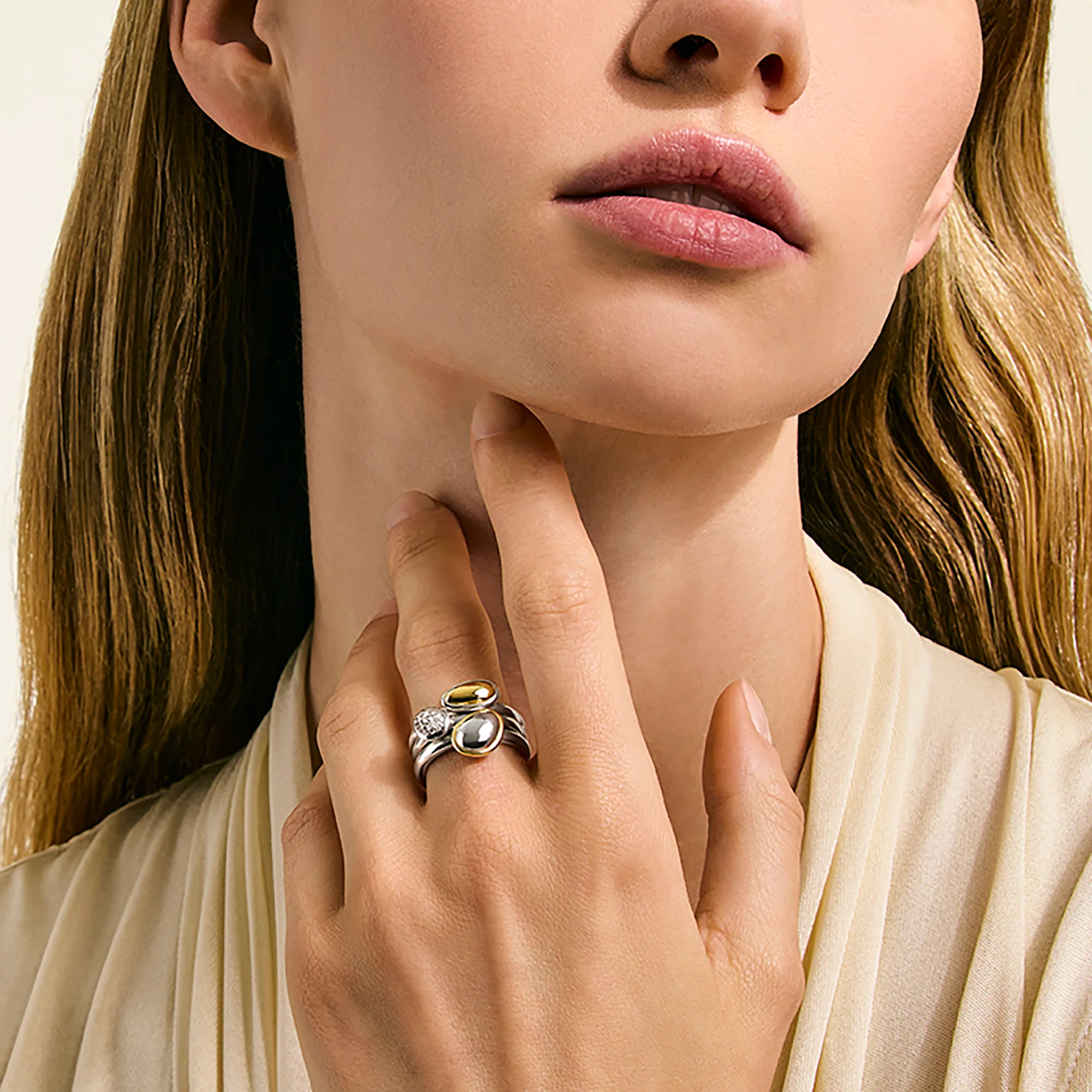 Pebble Stacking Ring Trio, Gold, Sterling Silver, Diamonds|RZZP9721332DI - Image 5