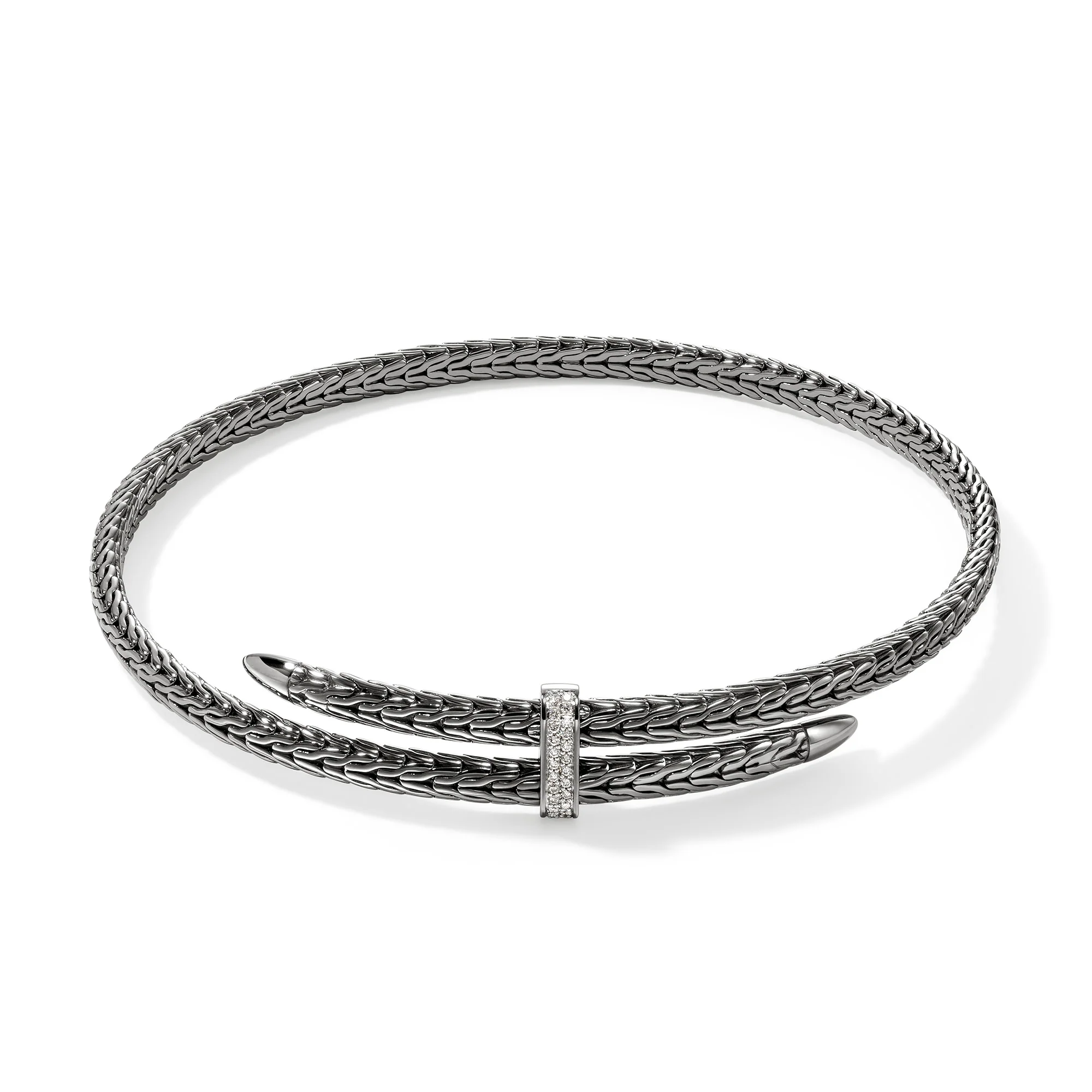 Spear Coil Choker, Dark Silver, Diamonds|NBP9011292BRDDI