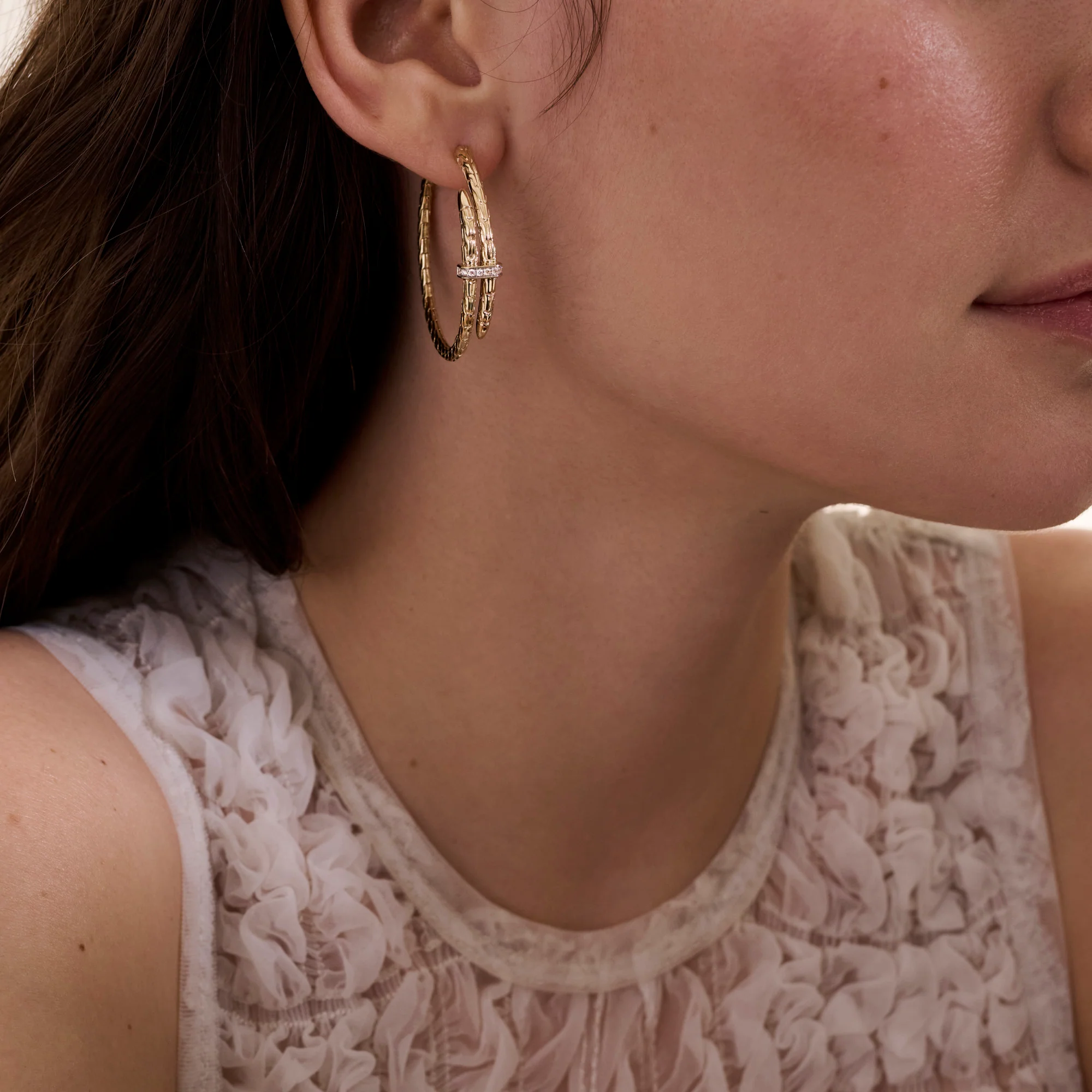 Spear Hoop Earring, Gold, Diamonds, 40MM|EGGX9012472DI - Image 5