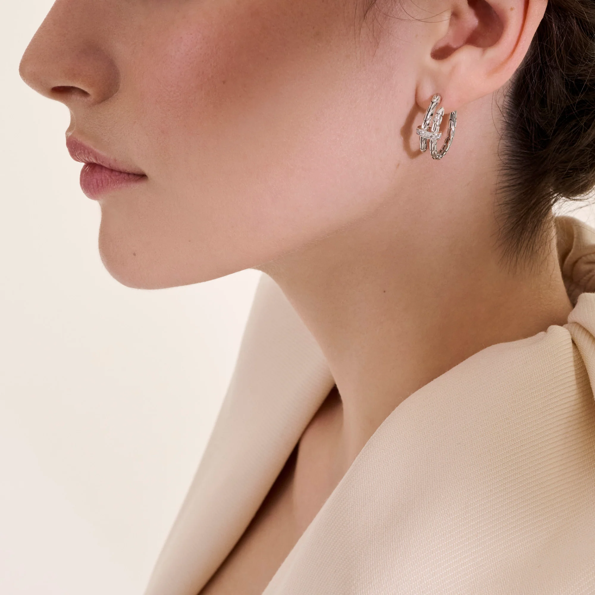 Spear Hoop Earring, Sterling Silver, Diamonds, 22.5MM|EBP986742DI - Image 5