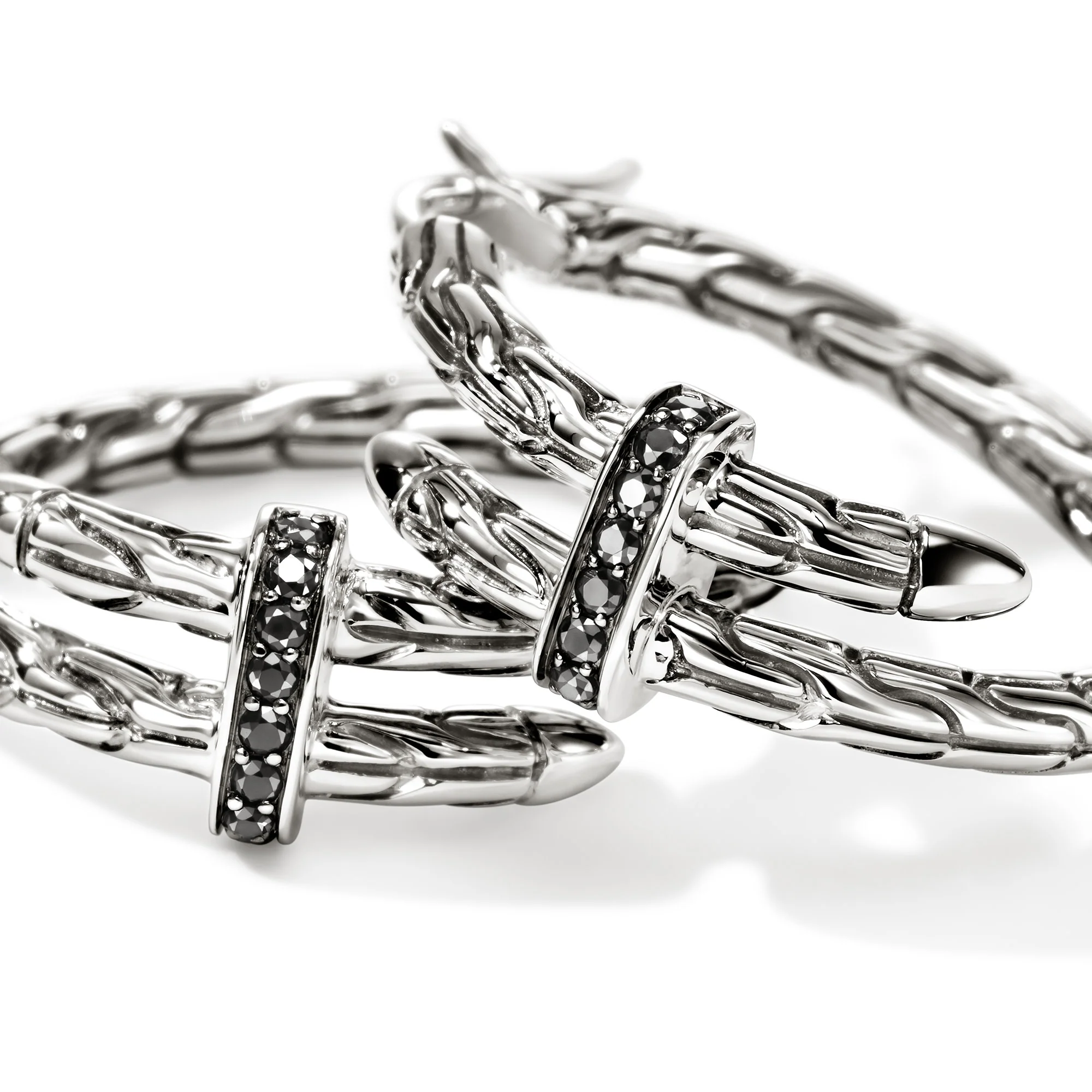 Spear Hoop Earrings, Sterling Silver, Black Sapphire, 22.5MM|EBS986744BLS - Image 2