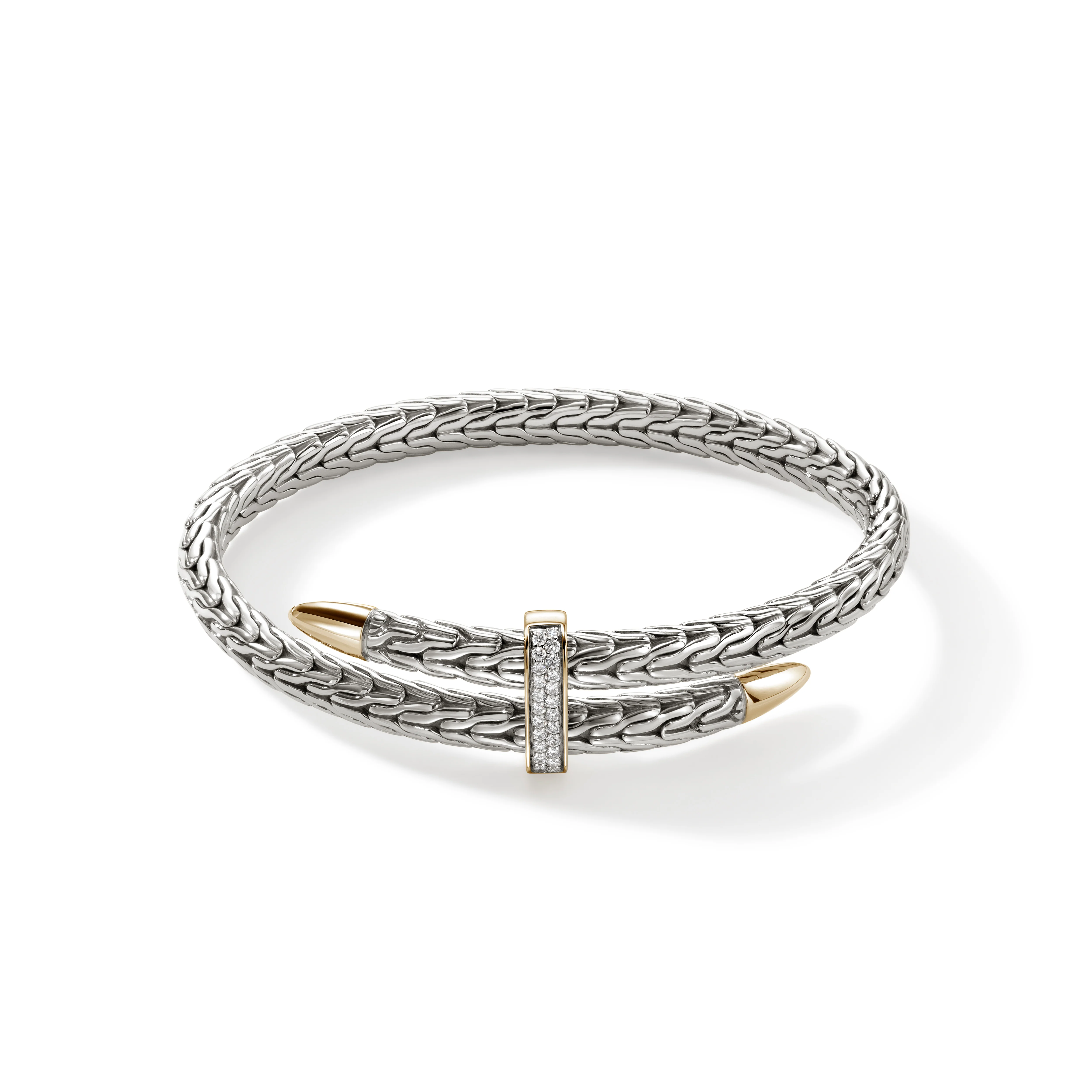 Spear Flex Cuff, Sterling Silver, Gold, Diamonds, 5.5MM|CZZP90110722DI