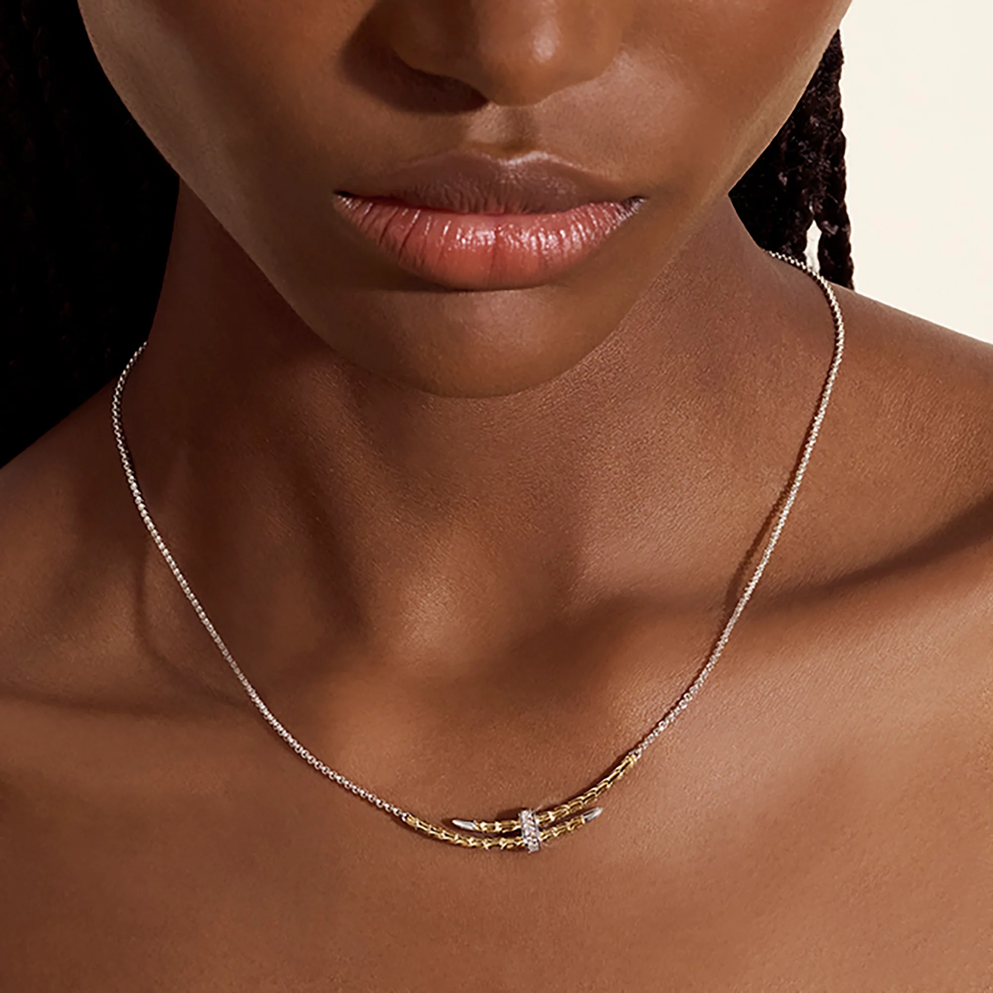 Spear Station Necklace, Gold, Sterling Silver, Diamonds|NZZP989582DI - Image 5