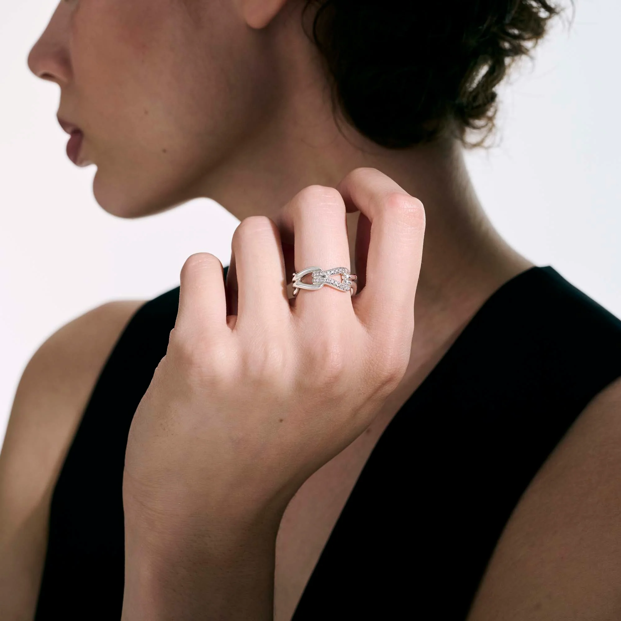 Surf Link Ring, Silver, Diamonds, Wide|RBP9010772DI - Image 6