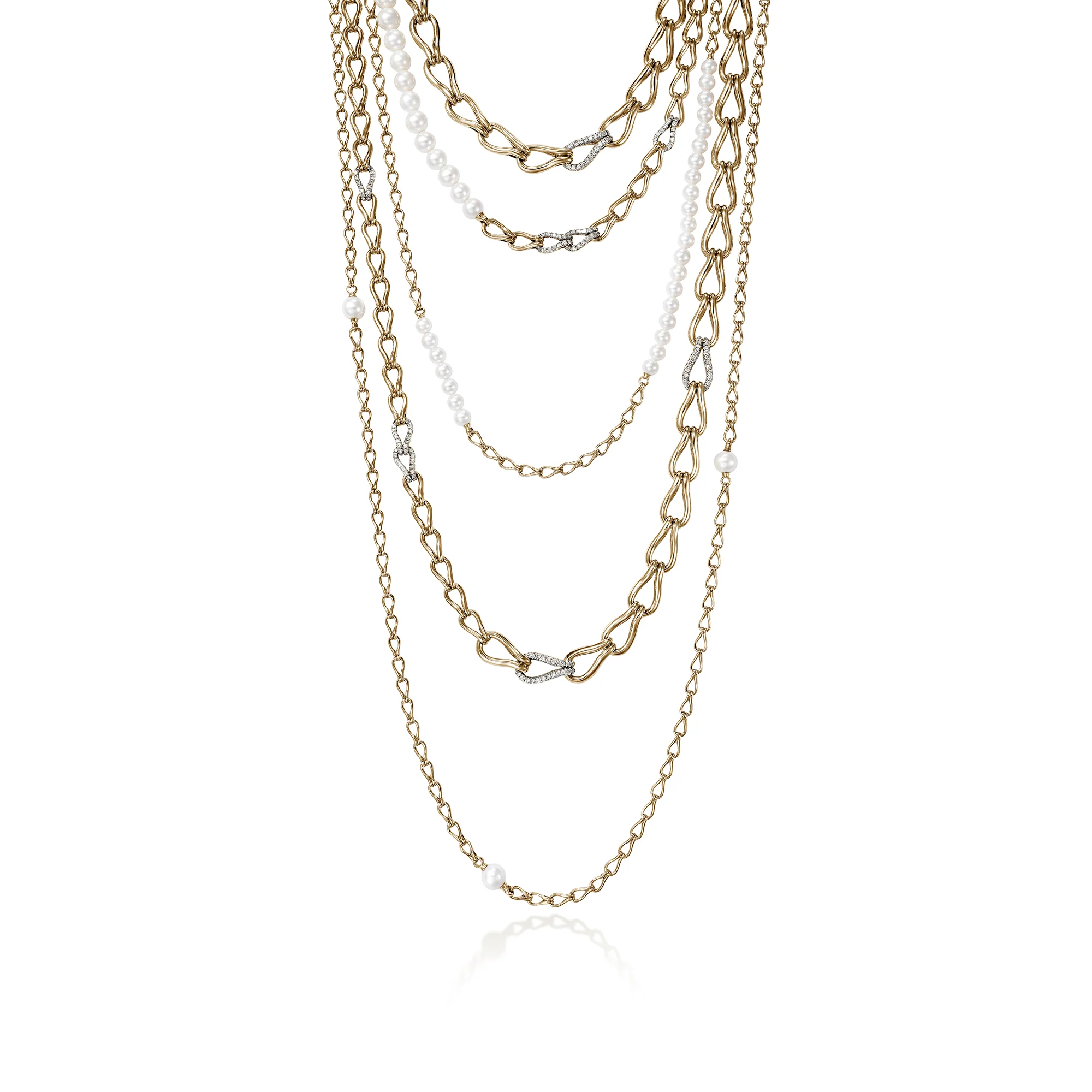 Surf Multi-Layer Necklace, Gold, Diamonds, Pearl|NGGX895102DI