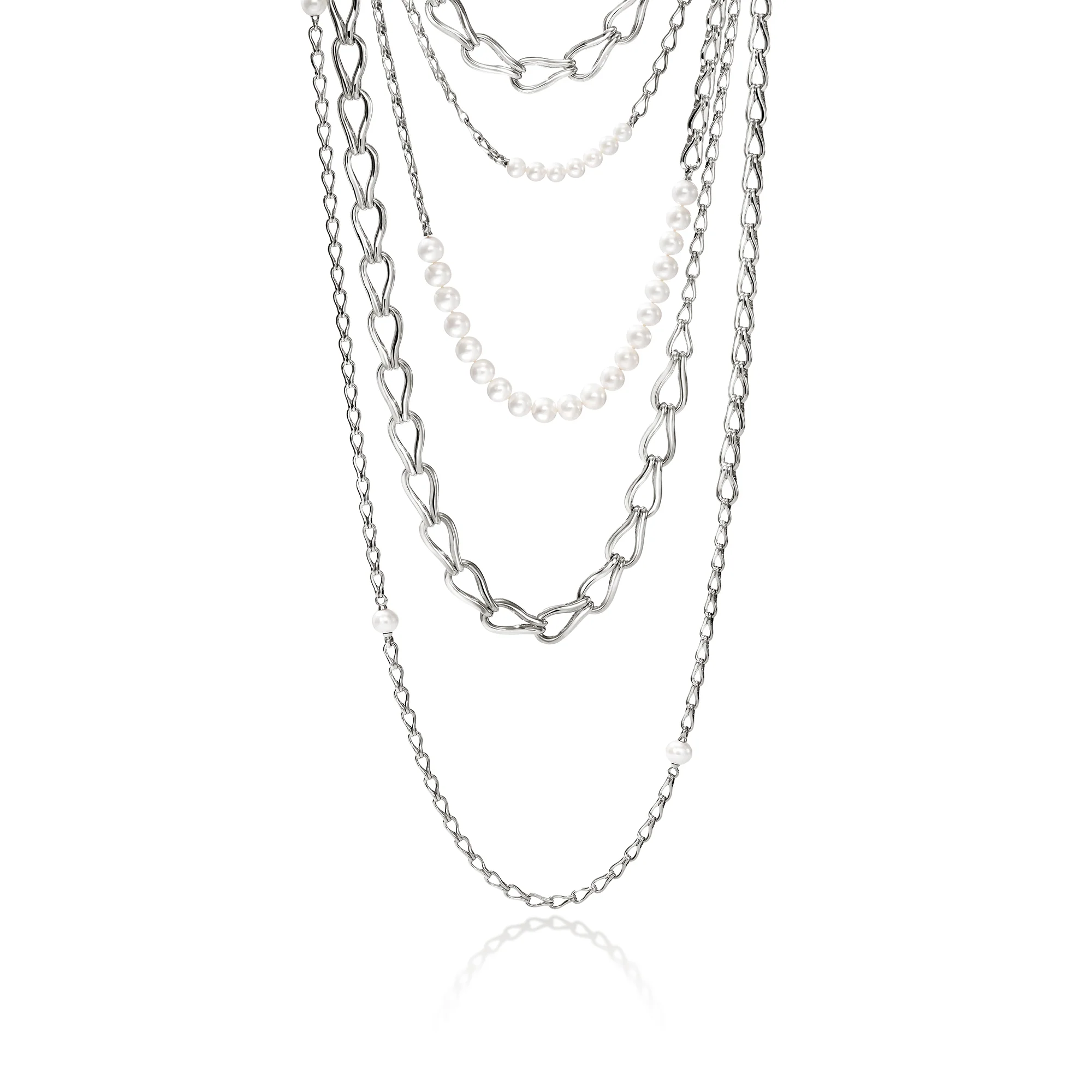 Surf Multi-Layer Necklace, Sterling Silver, Pearls|NB895101